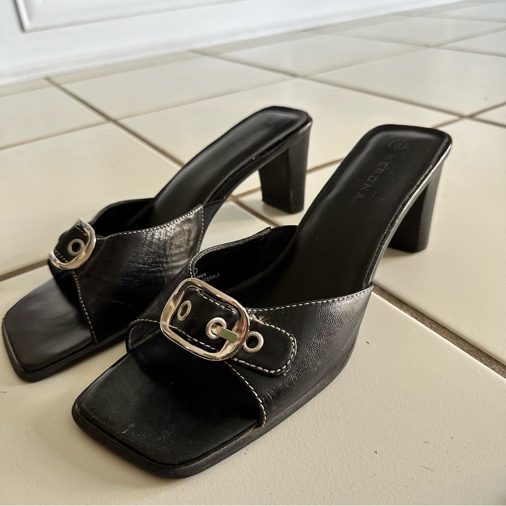 Black Leather Kitten Heels